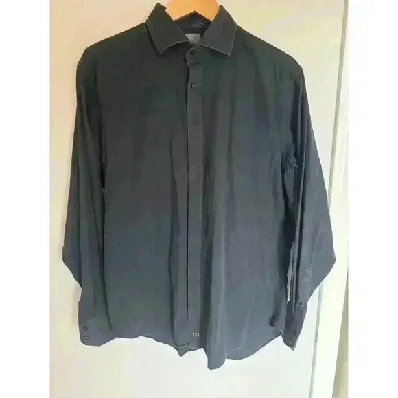 TD Thomas Dean Men's Long Sleeve Shirt Size L 100% Cotton Black Top Quality EUC - Picture 1 of 10